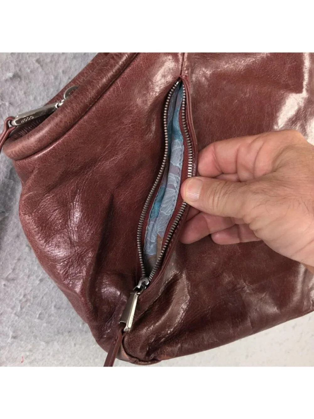 Hobo Shoulder Bag Womens Large Brown Leather Zip Top Pockets Slouchy Casual